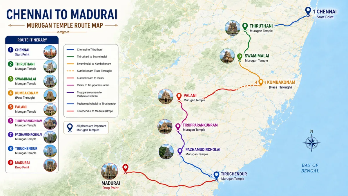 Arupadai Veedu Temples List: Route, Order, Map & Travel Guide
