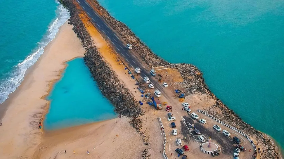 Dhanushkodi Rameswaram sea road and Arichal Munai travel view